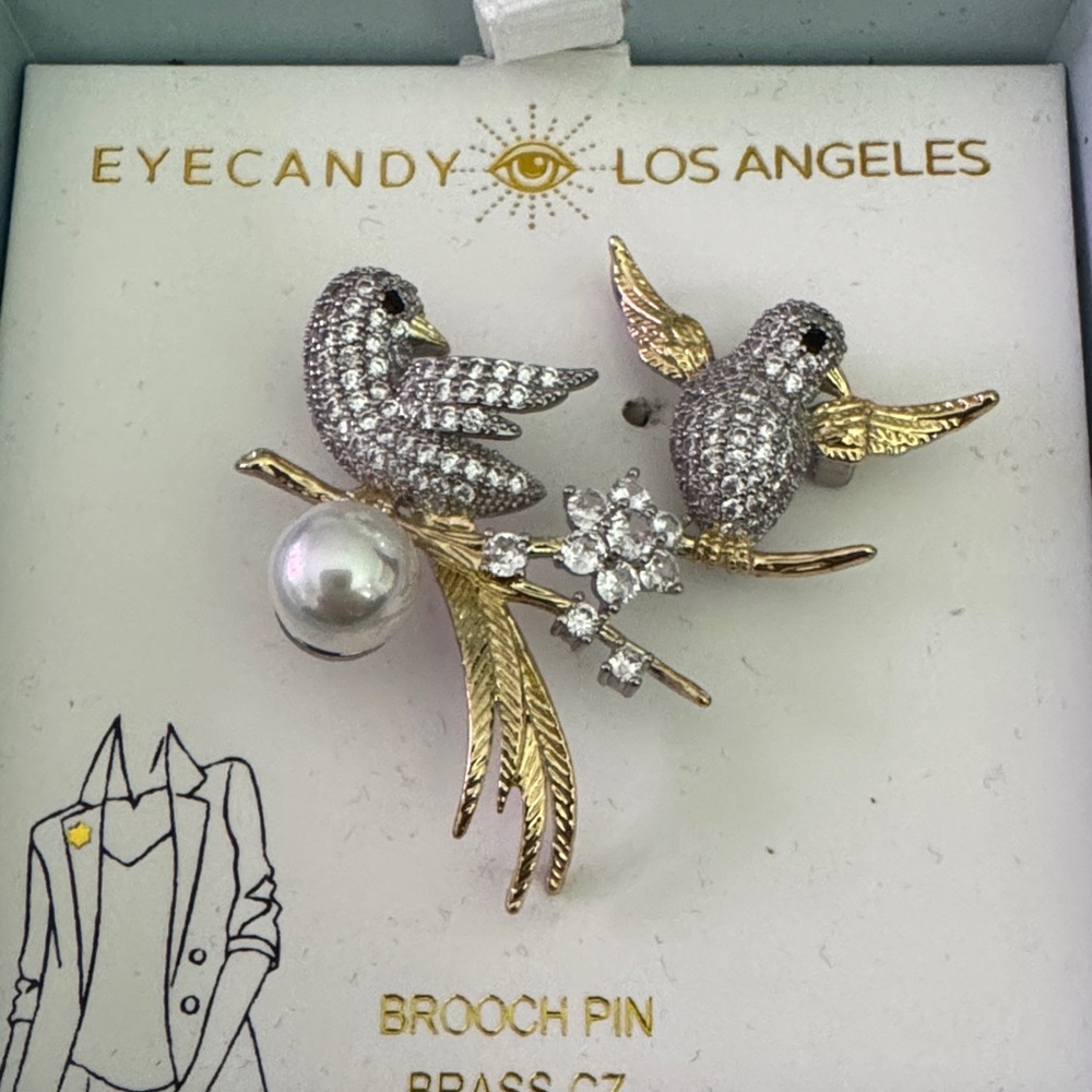 Eye Candy Los Angeles Silver and Gold Bird Brooch - pendant New